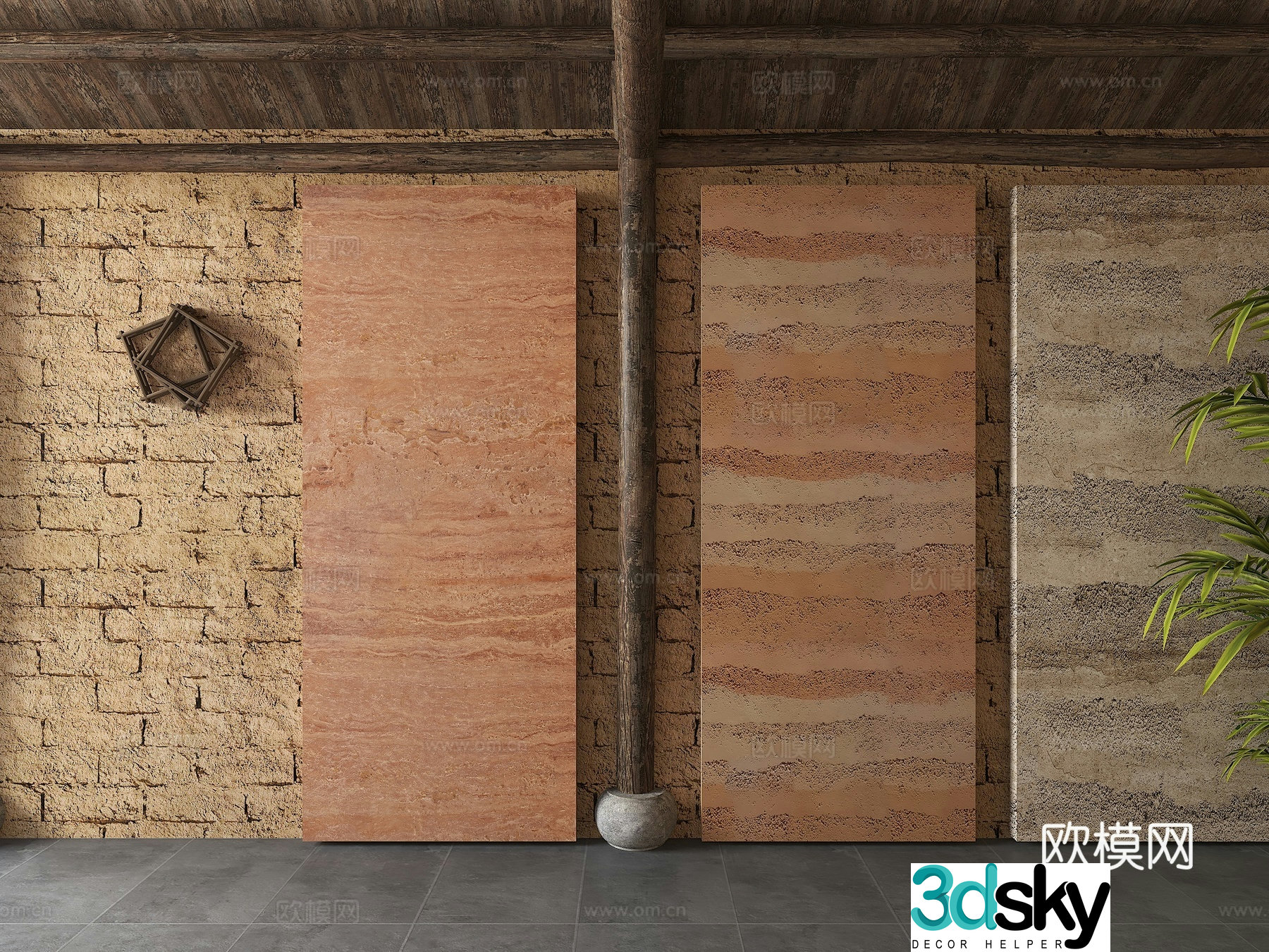 Modern rammed earth wall adobe wall adobe house rammed earth wall homestay wall texture wall 3d model