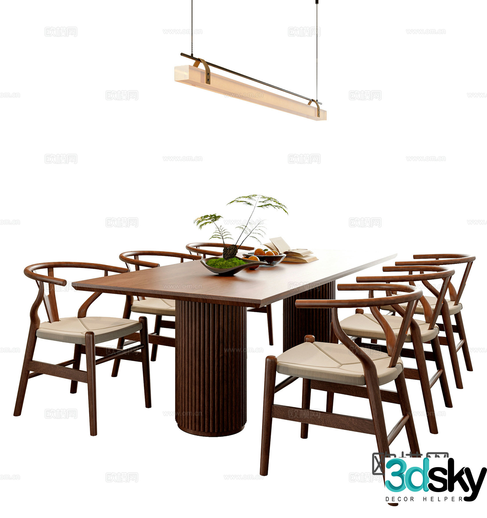 New Chinese Song style dining table and chair combination Floor lamp Dining table Dining chair 3D model