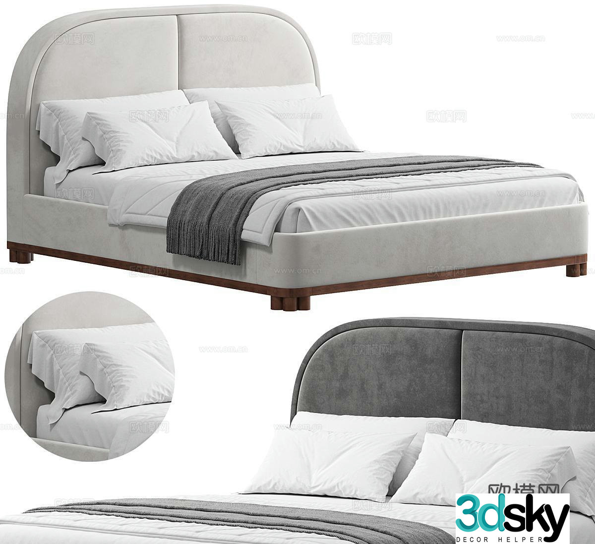 Dmitriyco modern double bed minimalist bed fabric bed creamy bed simple 3d model
