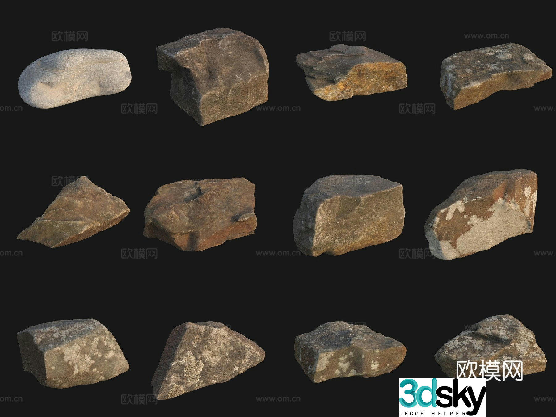 Rock big stone pebbles 3d model