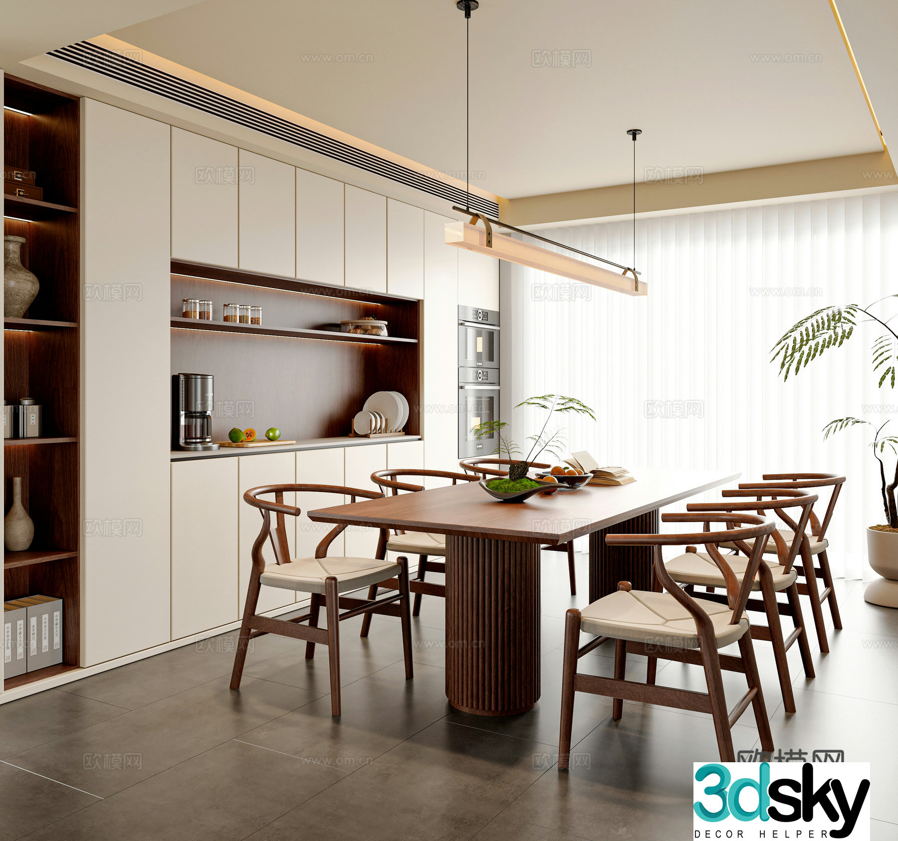 New Chinese Song style restaurant dining table and chair combination sideboard floor lamp accessories ornaments 3D model