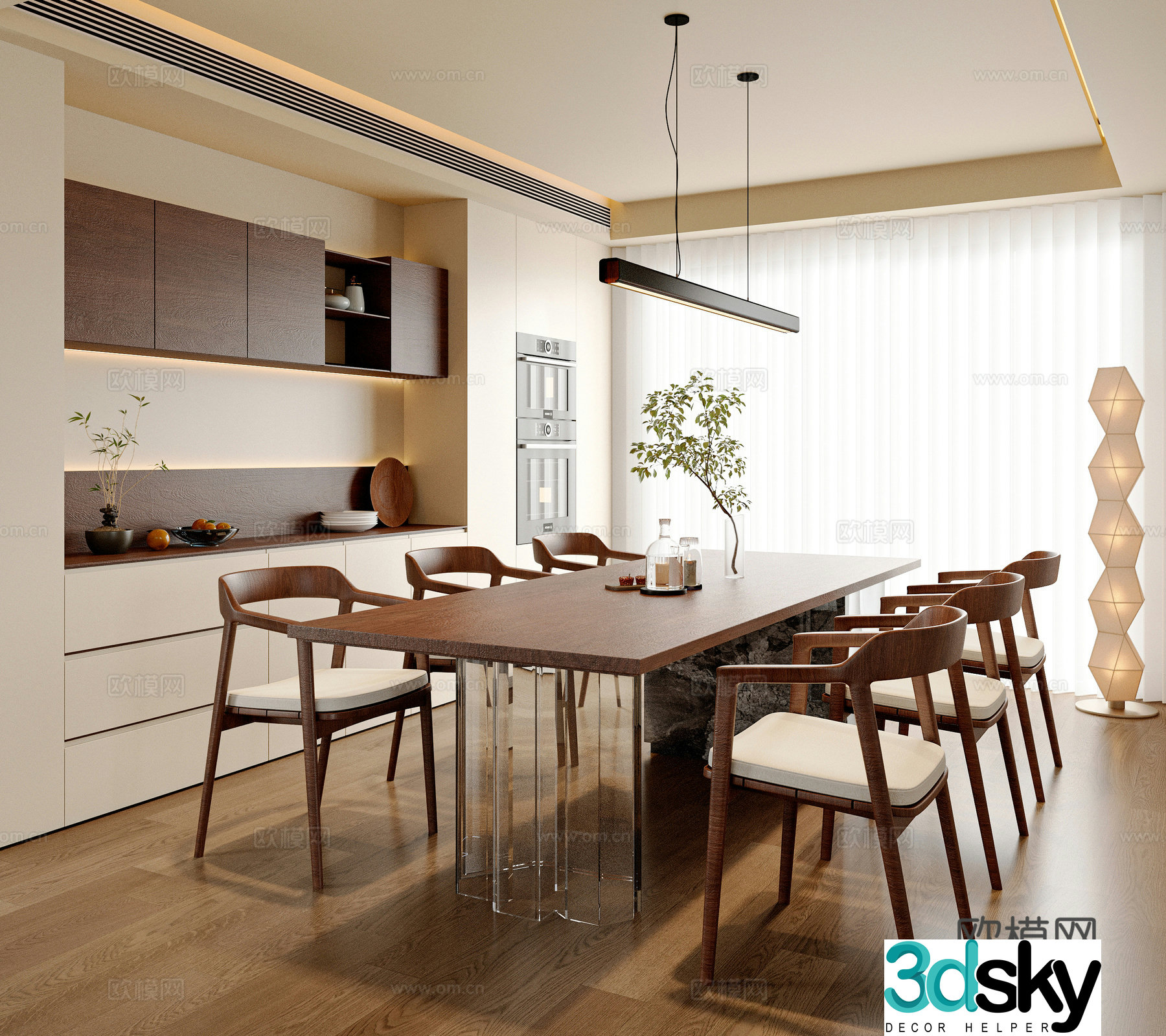 New Chinese Song style restaurant dining table and chair combination sideboard floor lamp accessories ornaments 3D model