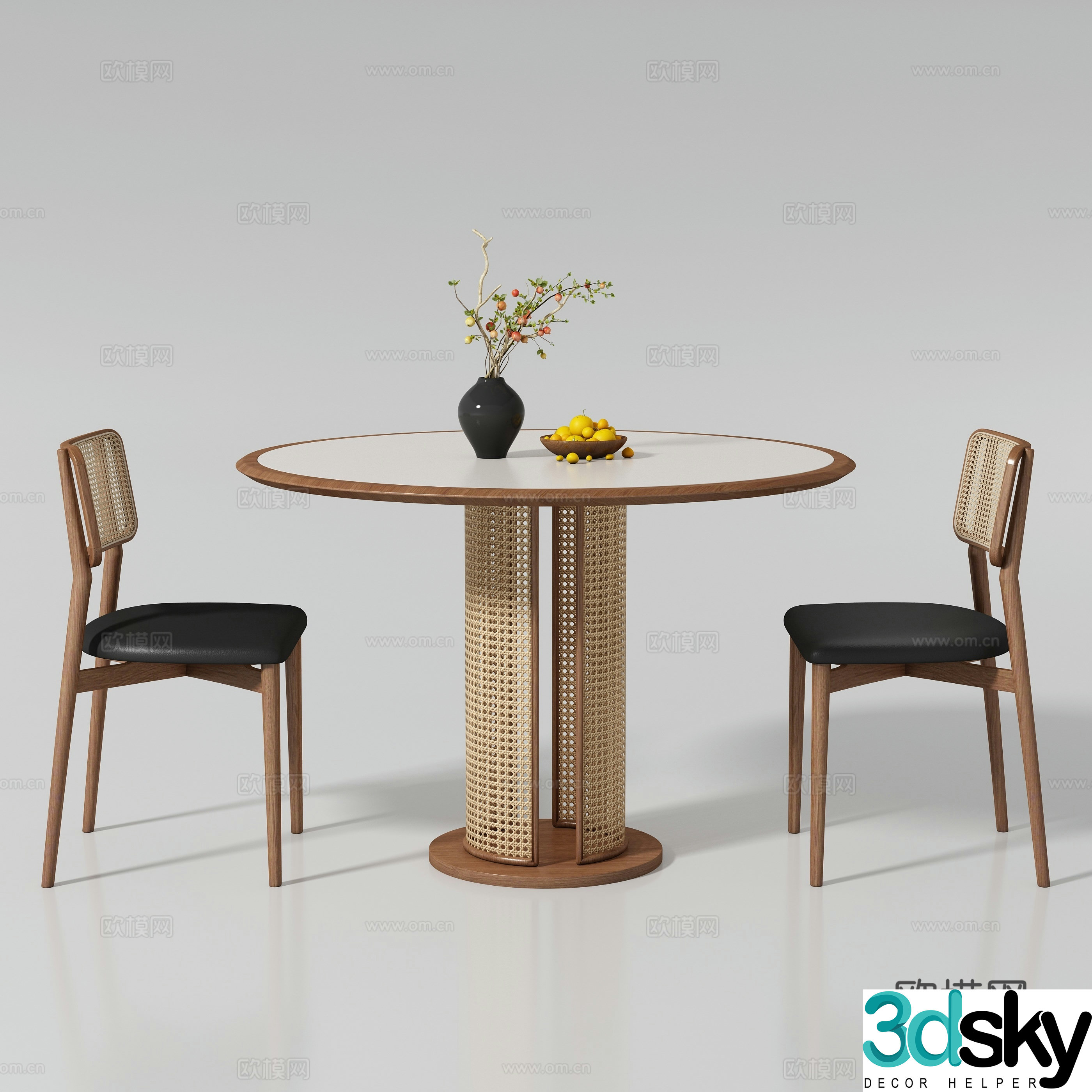 Medium style round dining table and chair 3D model