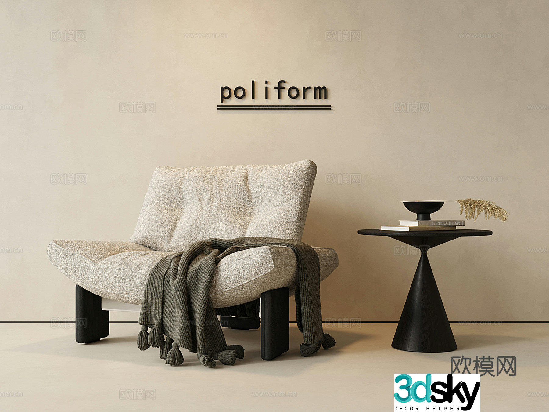 Italian medieval single sofa 3D model