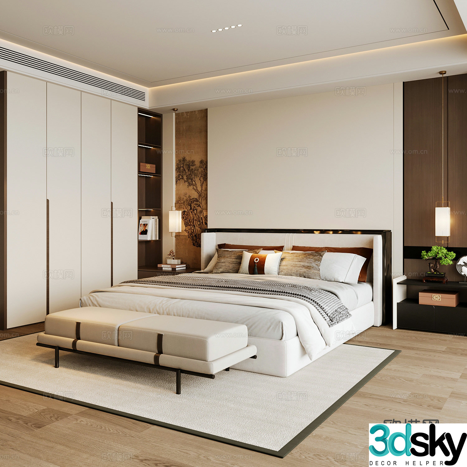 New Chinese style home bedroom Song family aesthetic bedroom Song style bedroom New Chinese style double bed New Chinese 3D model