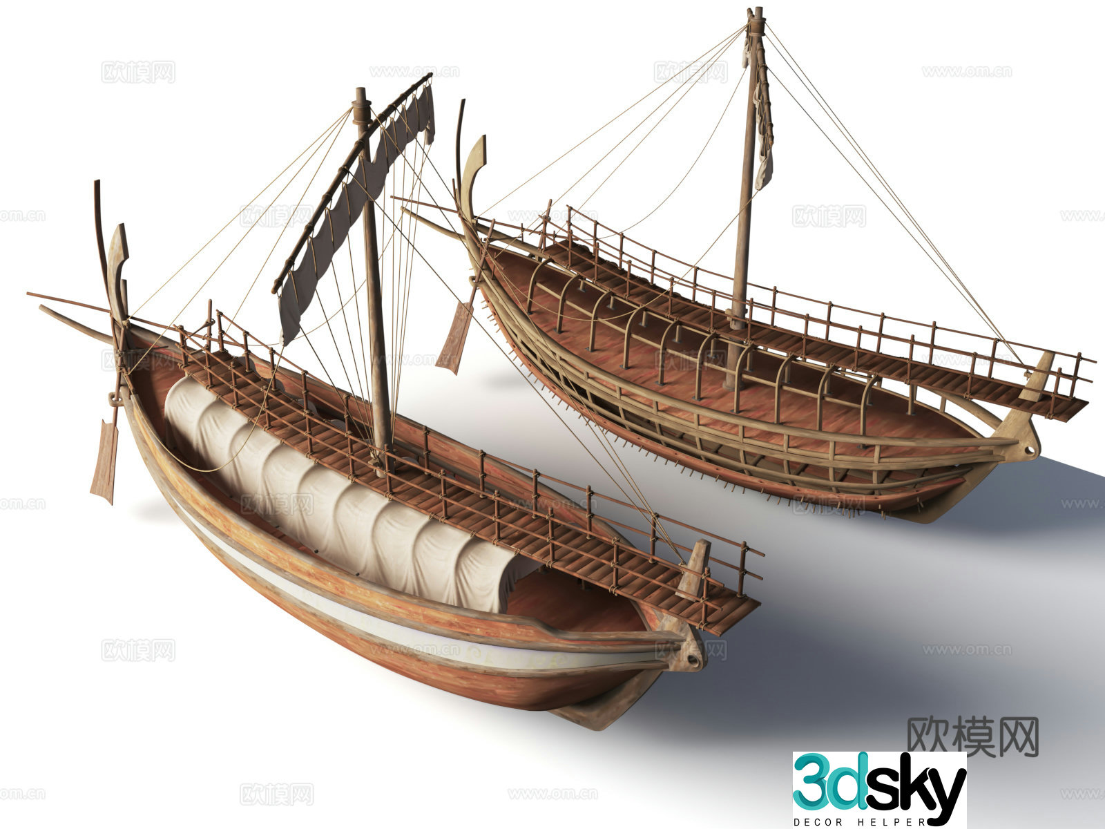 Ancient ships Ancient fishing boats Large wooden boats Ancient civilizations Mythical style 3d model