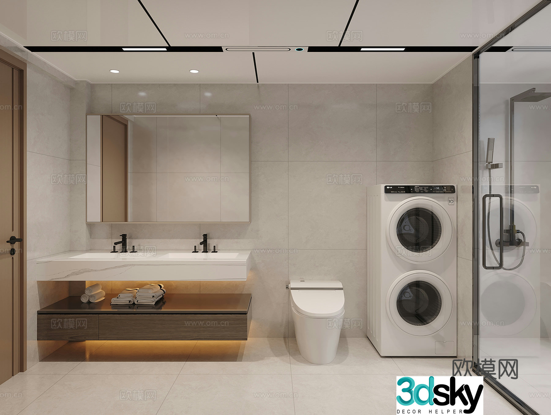 Modern honeycomb large-board bathroom double-layer washing machine 3D model