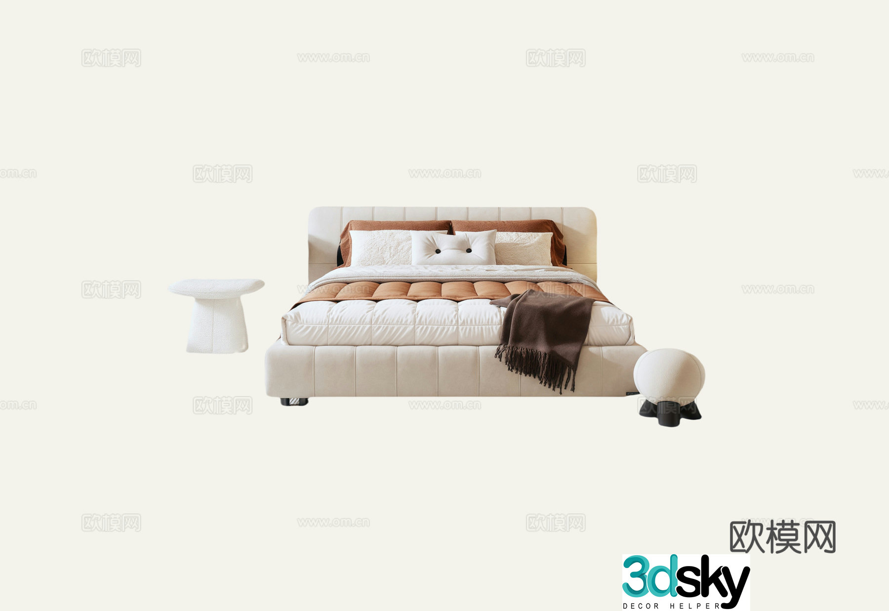 Modern Italian double bed cloth bed leather bed 3d model