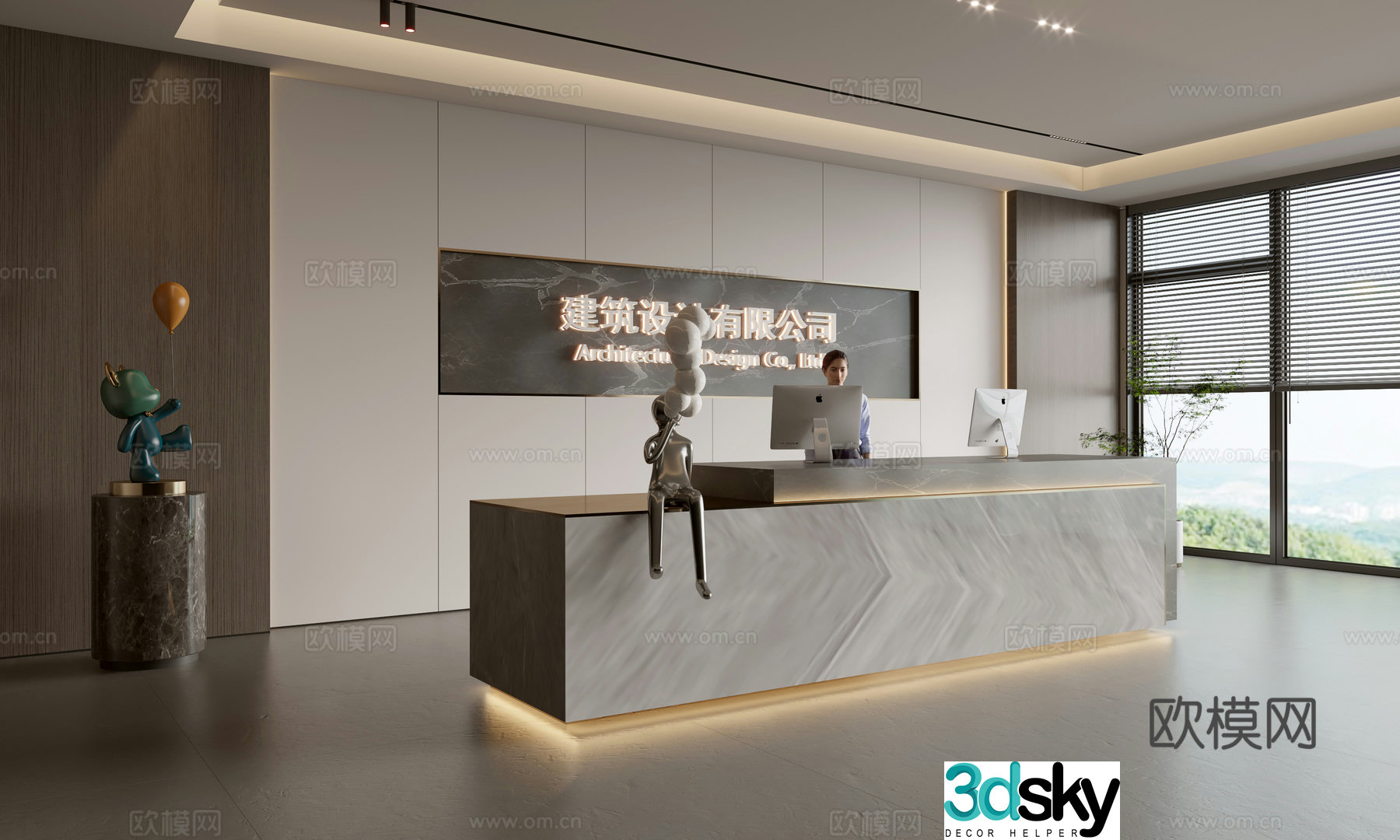 Modern company front desk reception area bar reception desk service desk company front desk background 3D model