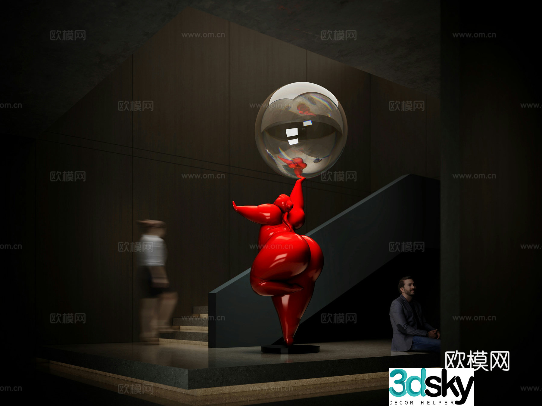Modern character sculpture installation 3d model