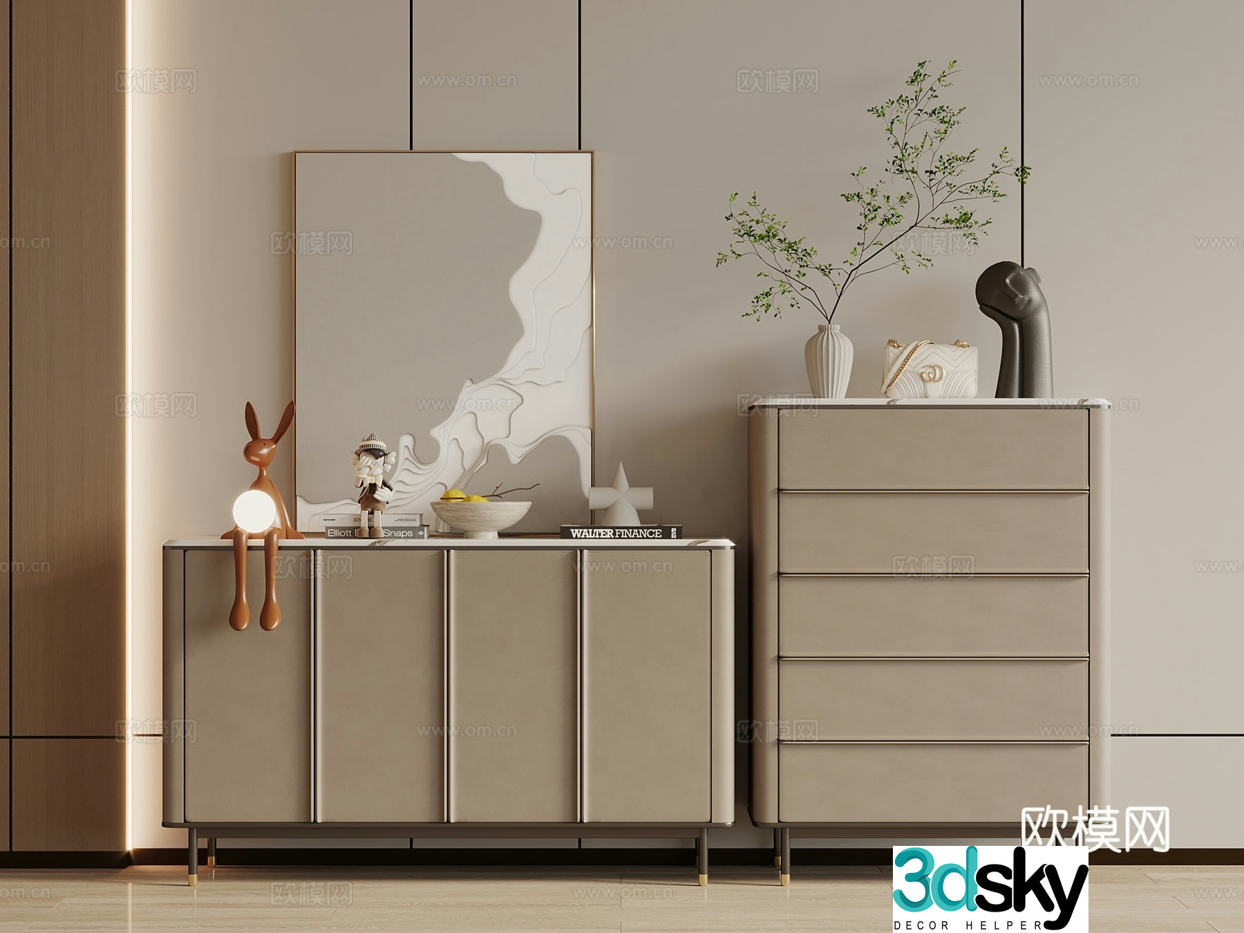 Modern porch cabinet side cabinet ornaments decorative painting floral art 3d model