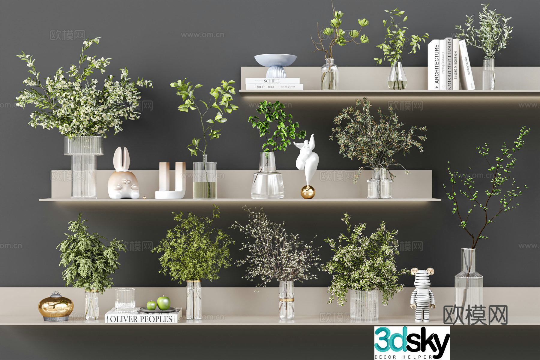 Modern aquatic green plants vases accessories potted plants plants glass bottles hydroponic green 3D model