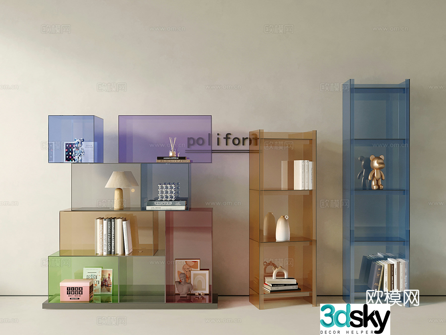 Modern acrylic bookshelf storage shelf floor decorative rack low cabinet 3d model