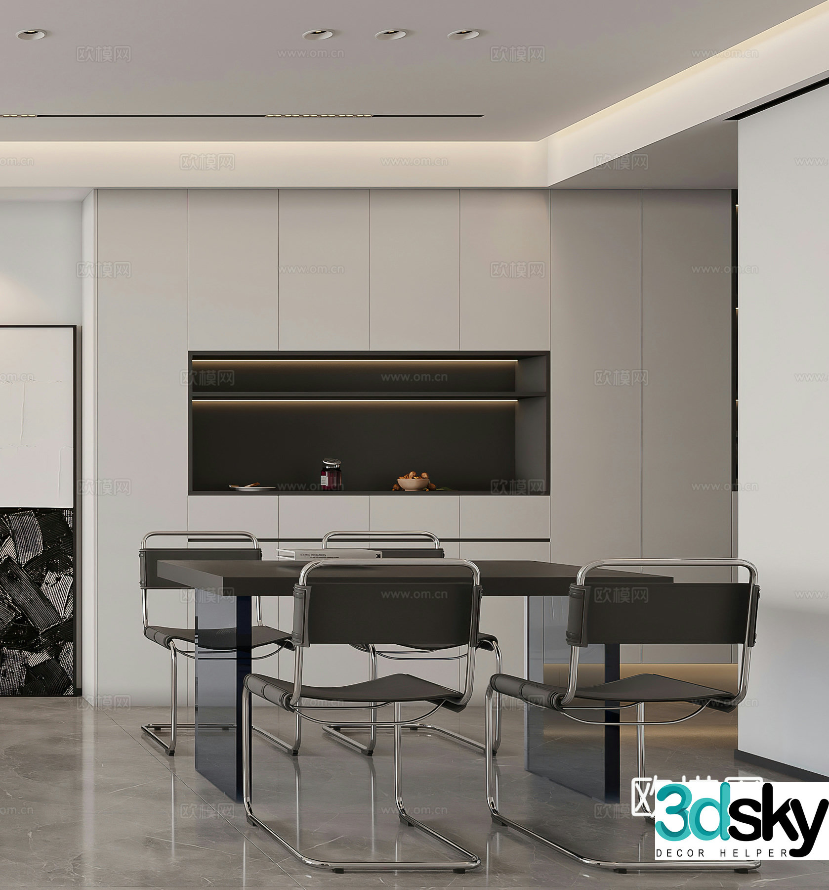 Modern restaurant wine cabinet simple dining table modern living restaurant black white gray 3d model