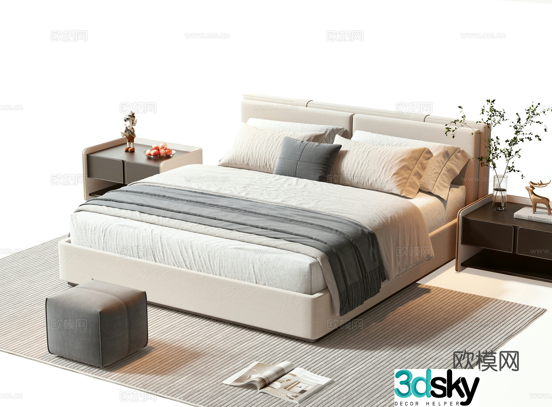 Modern double bed 3d model
