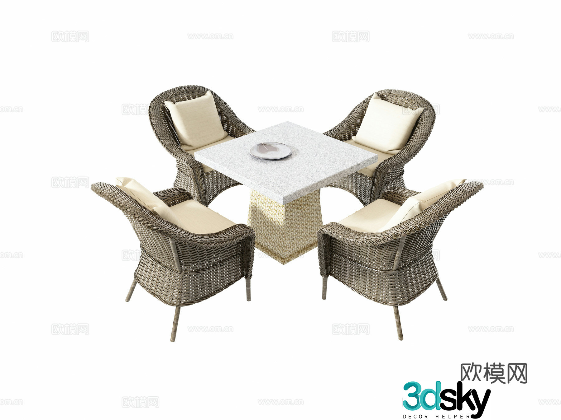 Modern outdoor rattan leisure chair combination 3D model