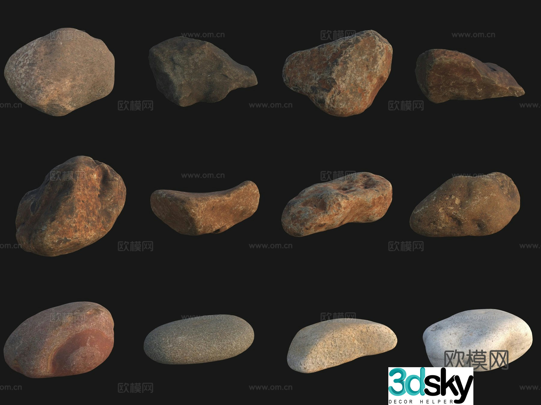 Rock big stone big stone pebbles 3d model