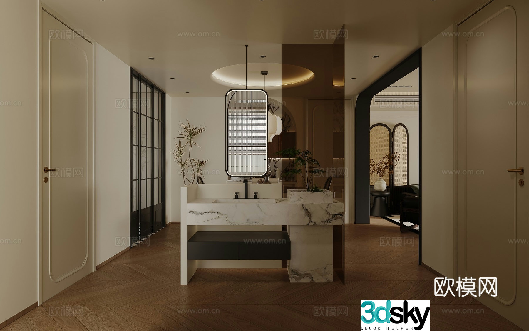 French living and dining room 3d model