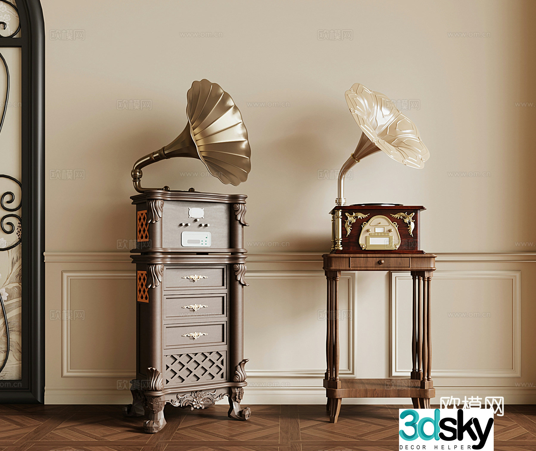 French retro decorative cabinet side cabinet phonograph other electrical appliances 3D model