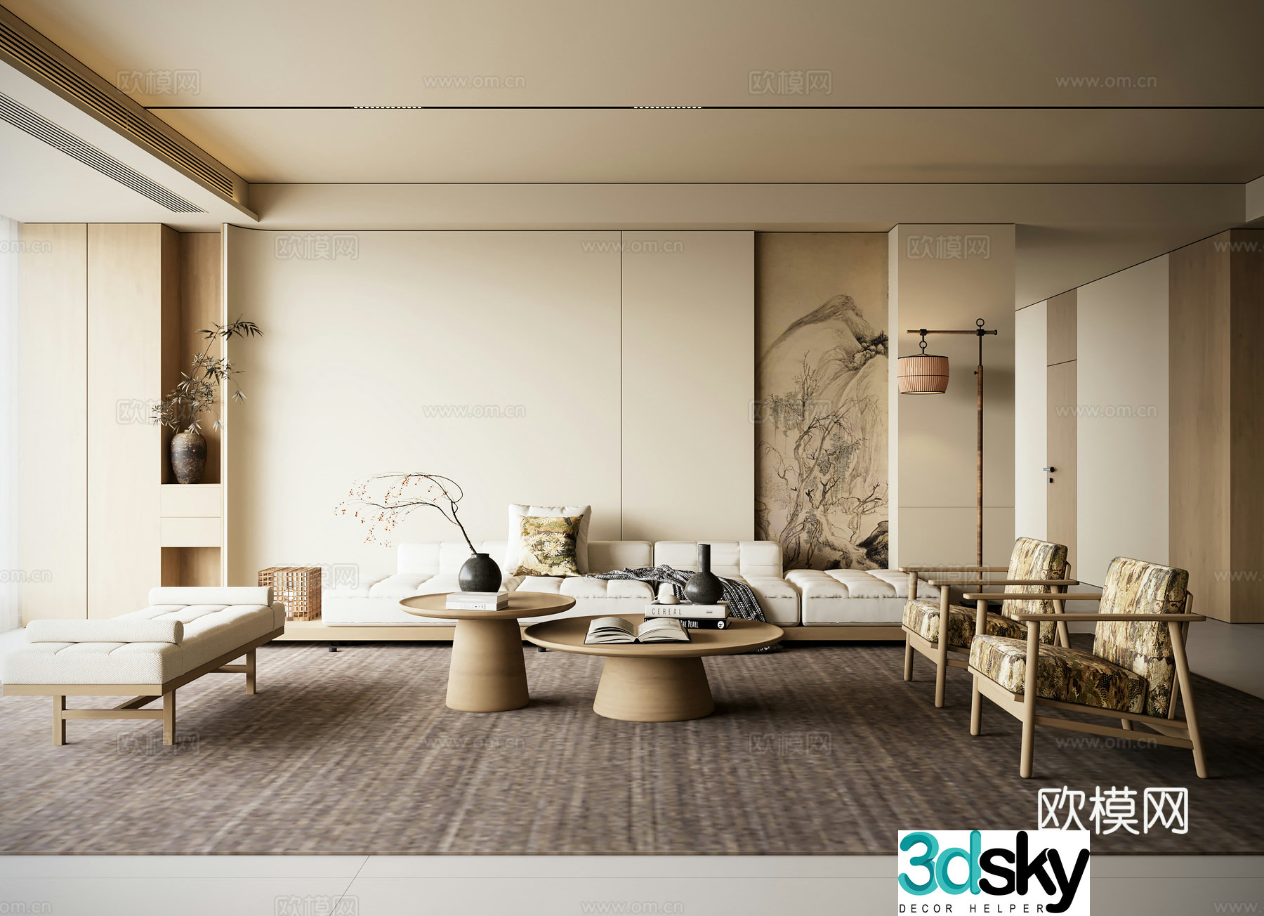 Song Dynasty aesthetic living room sofa wall 3d model