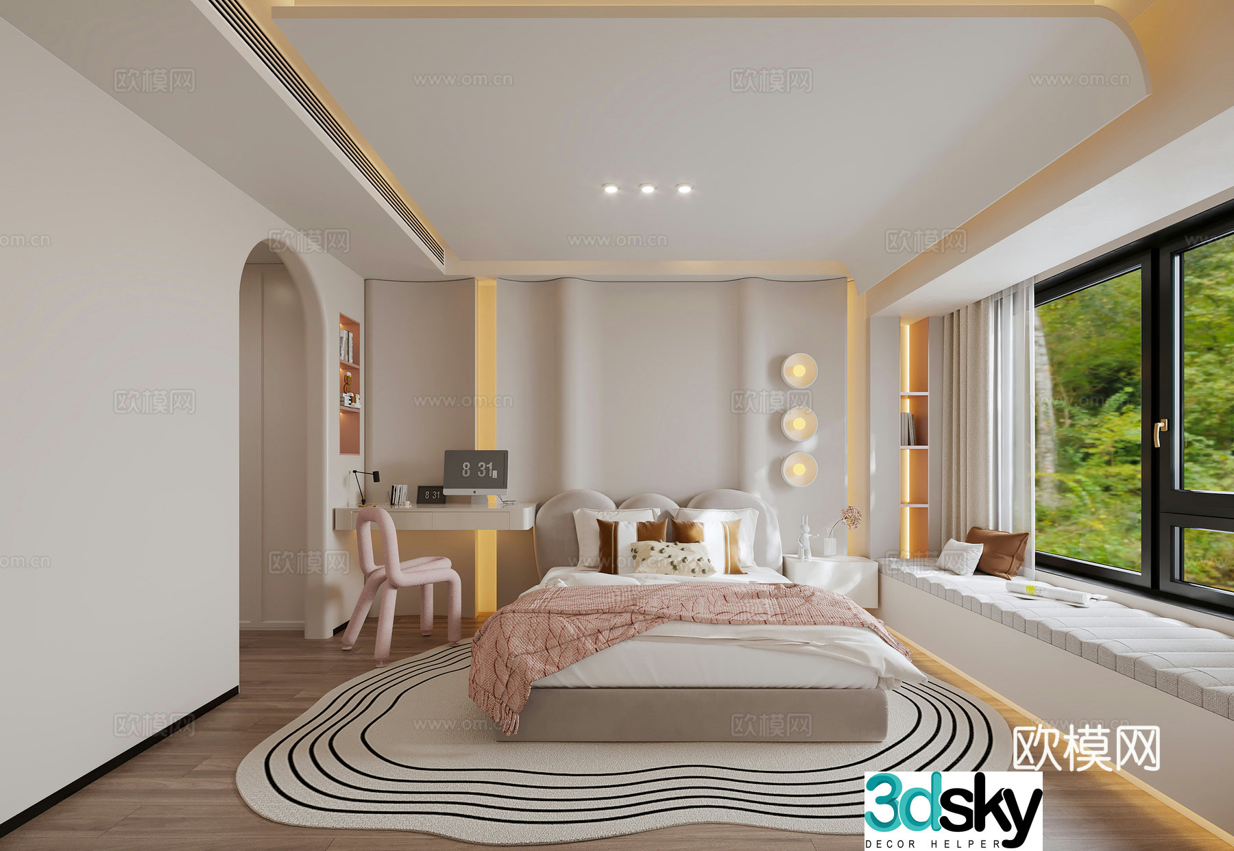 Daughter room Cream style children’s room Children’s study desk Modern children’s room Daughter bed Cream 3d model