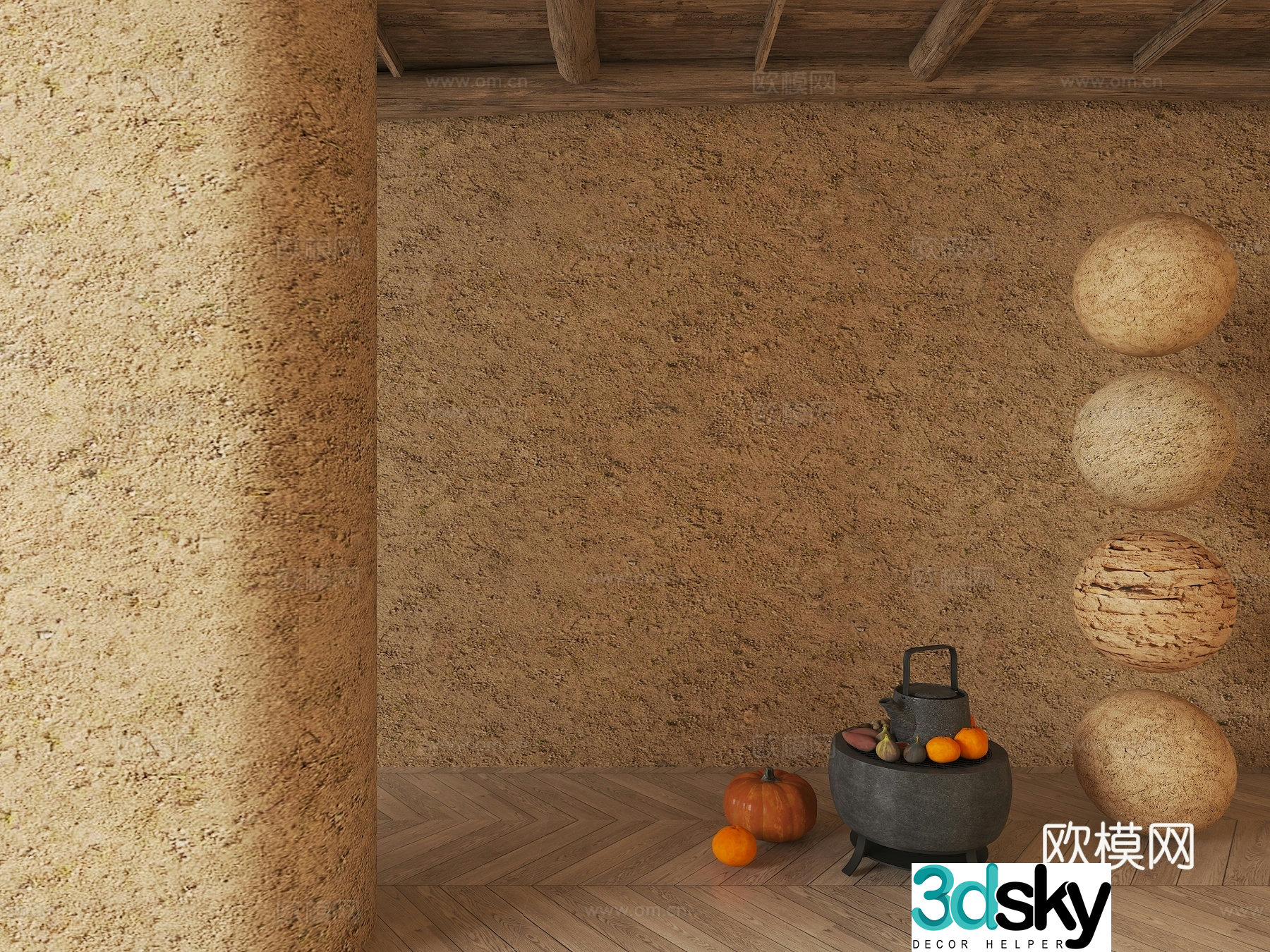Modern rammed earth wall damaged wall adobe wall rammed earth broken wall old rammed earth wall industrial style 3D model