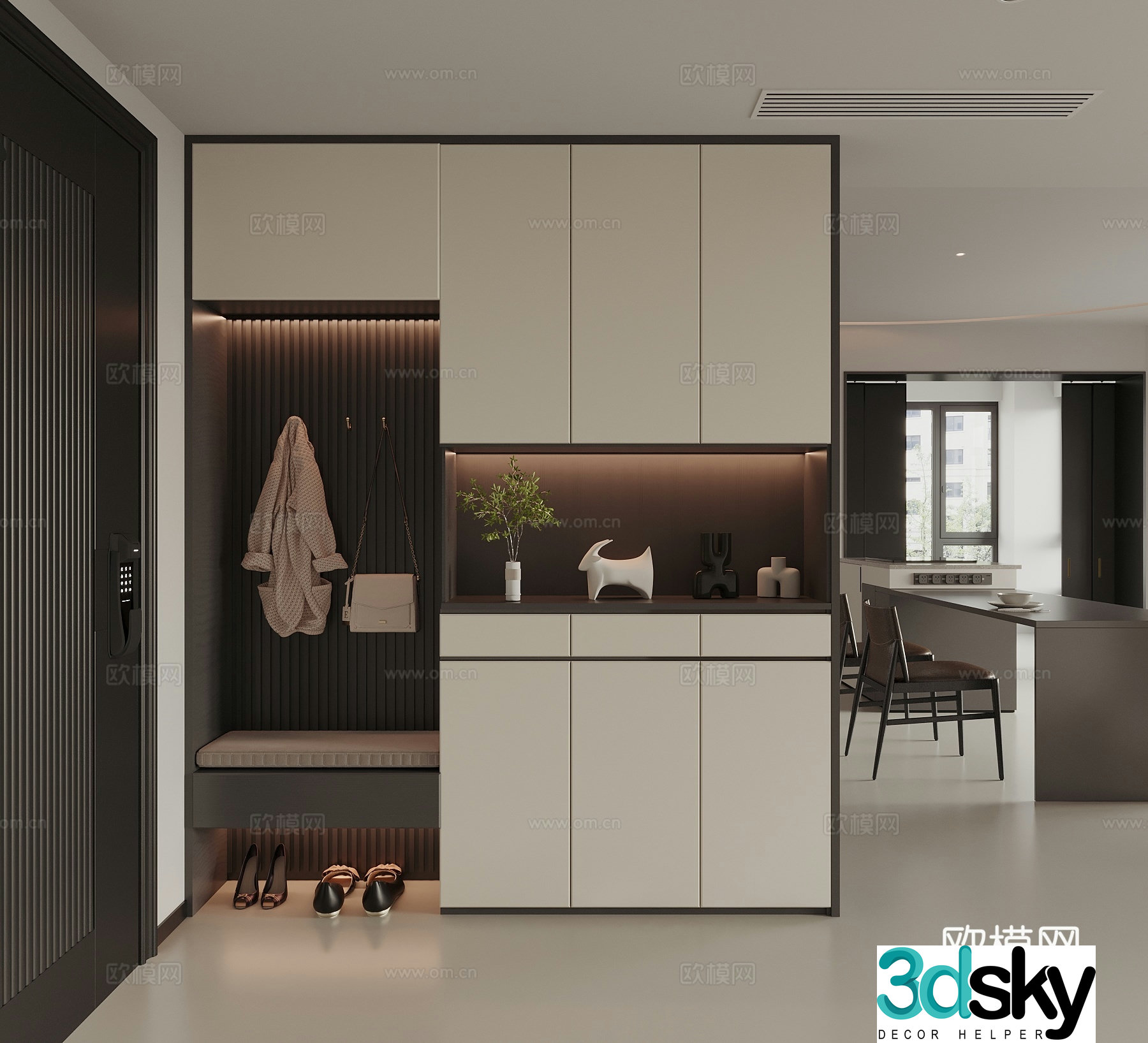 Modern door entrance shoe cabinet 3D model