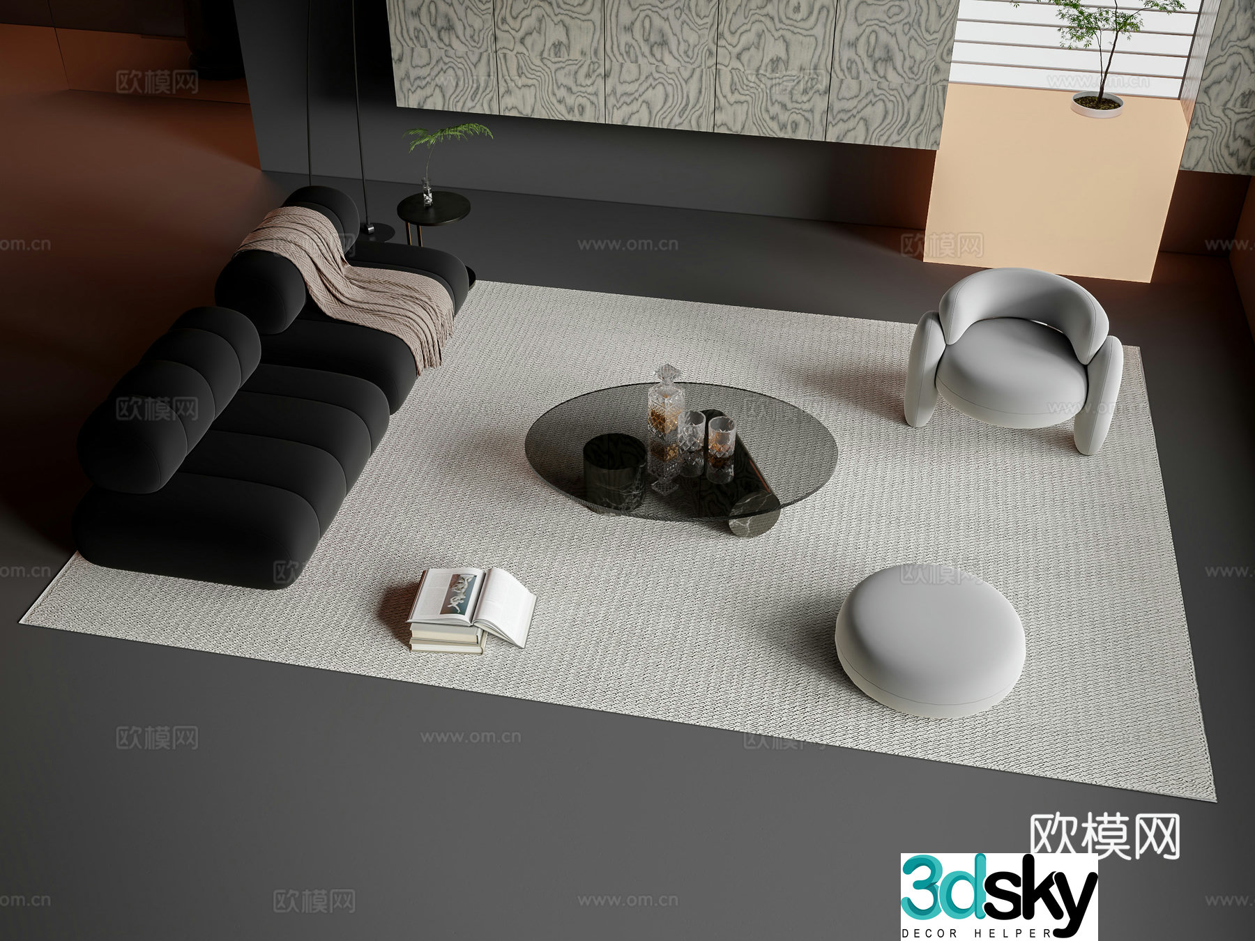 Modern sofa coffee table combination 3D model