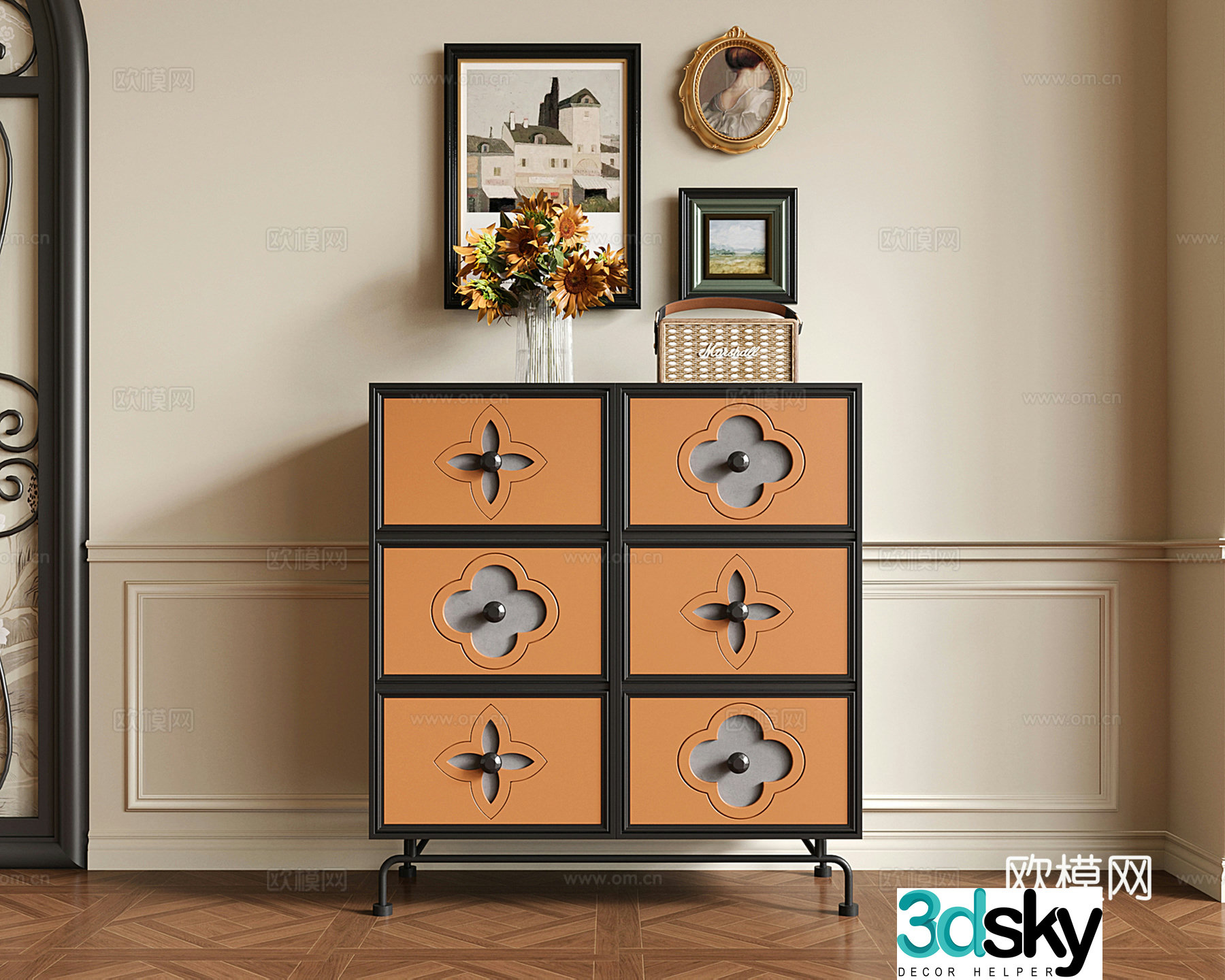 French chest of drawers porch cabinet side cabinet storage cabinet 3D model