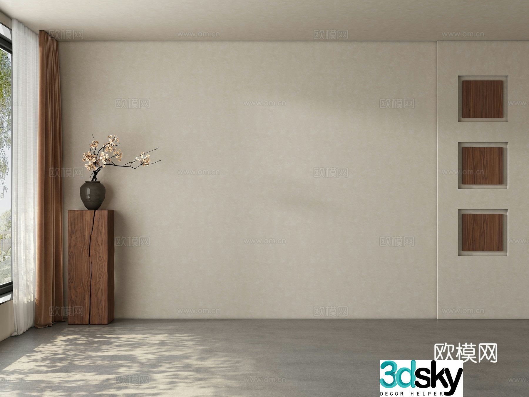 Middle style restaurant tea room living room background wall 3d model