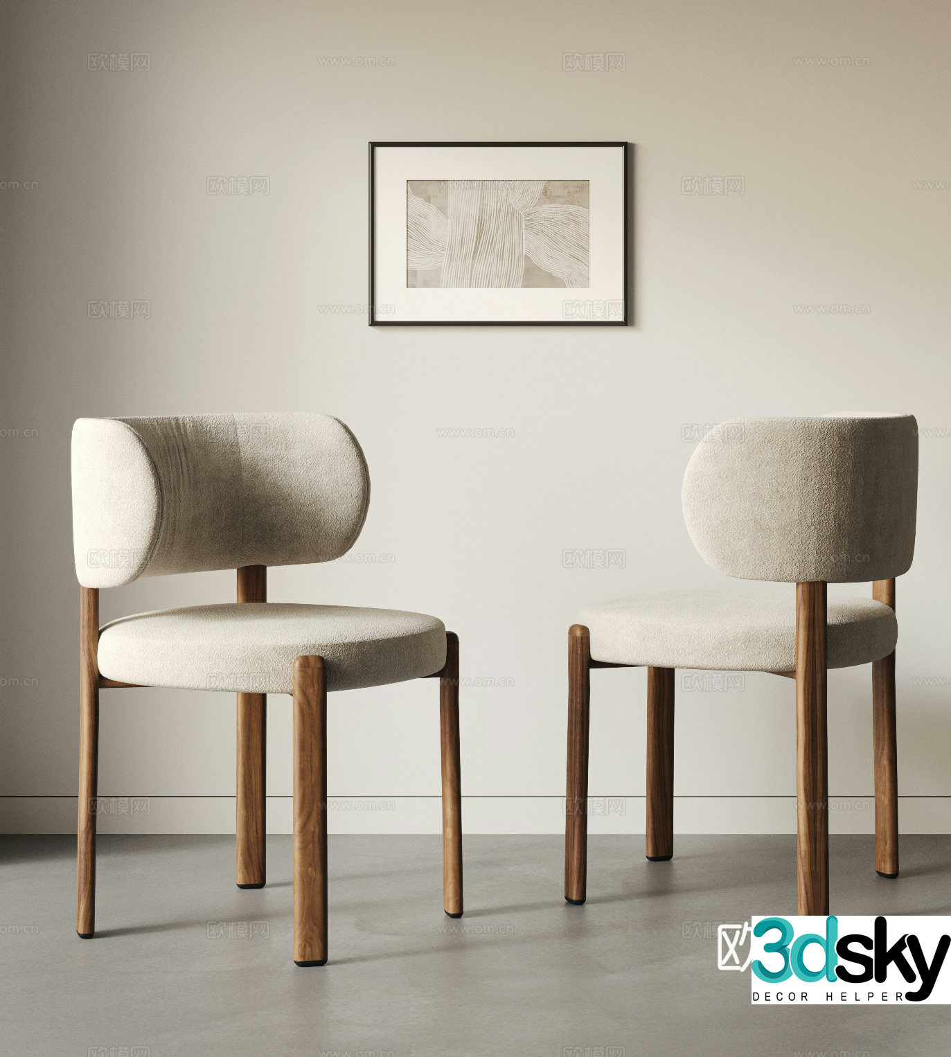 Middle-aged dining chair combination Wasabi dining chair Fabric dining chair Walnut chair Book chair Dressing chair 3d model