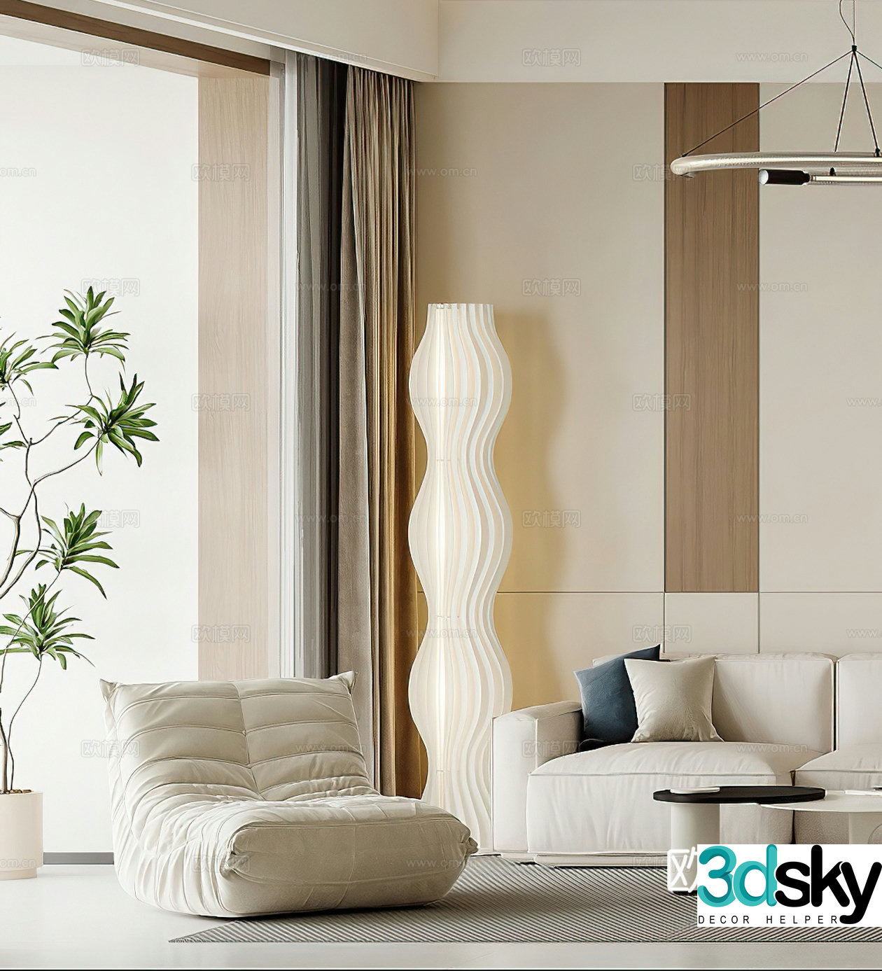 Modern leisure chair Cream style leisure chair Single chair Side table corner table Floor lamp Simple 3D model