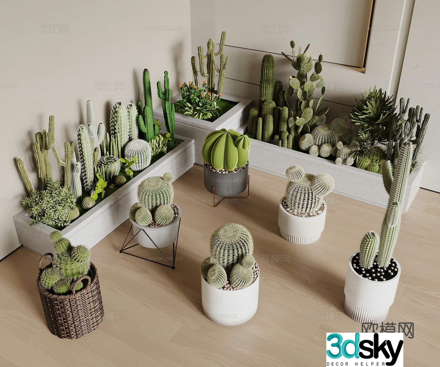 Plant pile Cactus landscaping combination modern interior sketch 3d model
