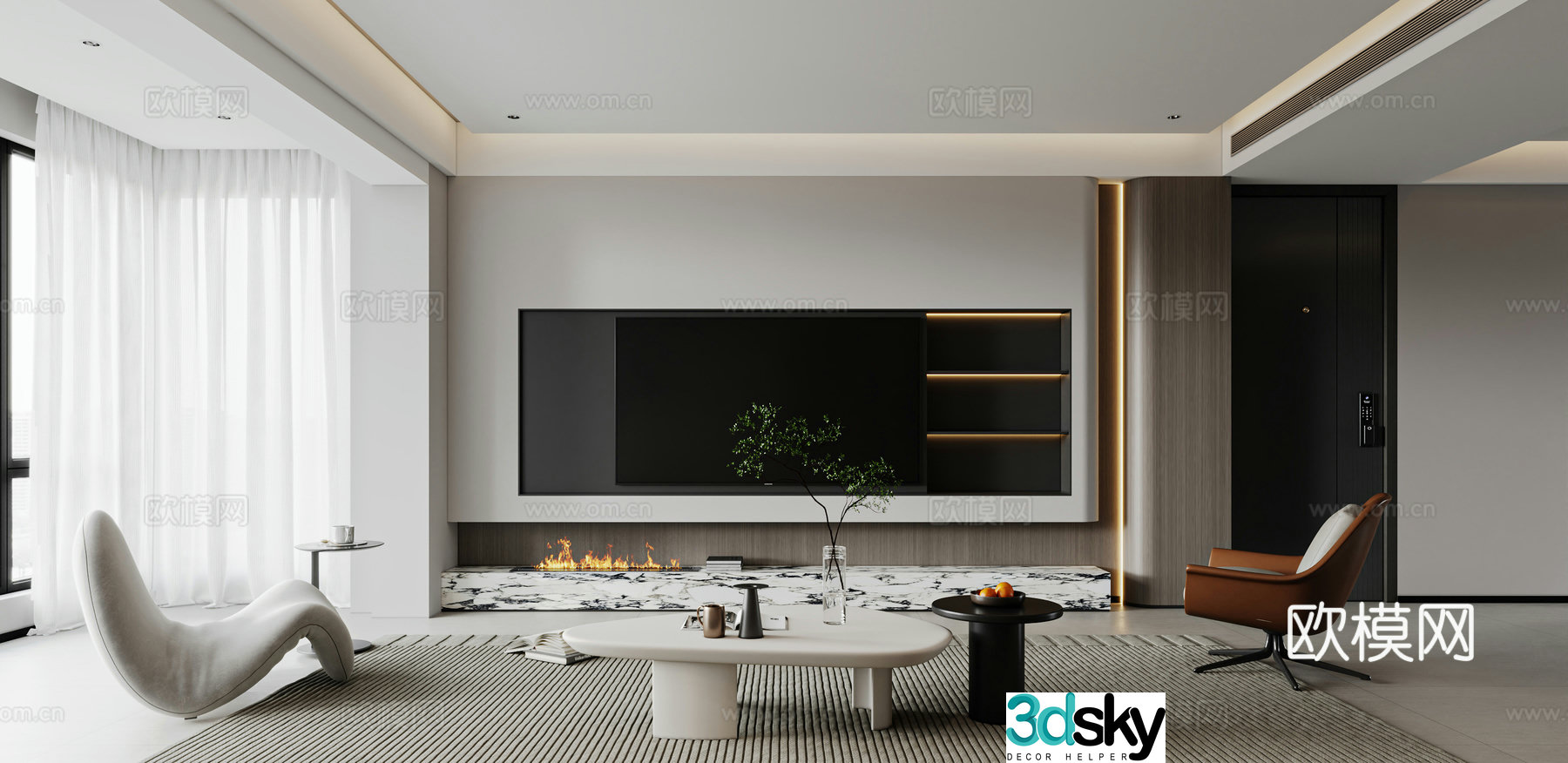 Modern light luxury living and dining room 3D model