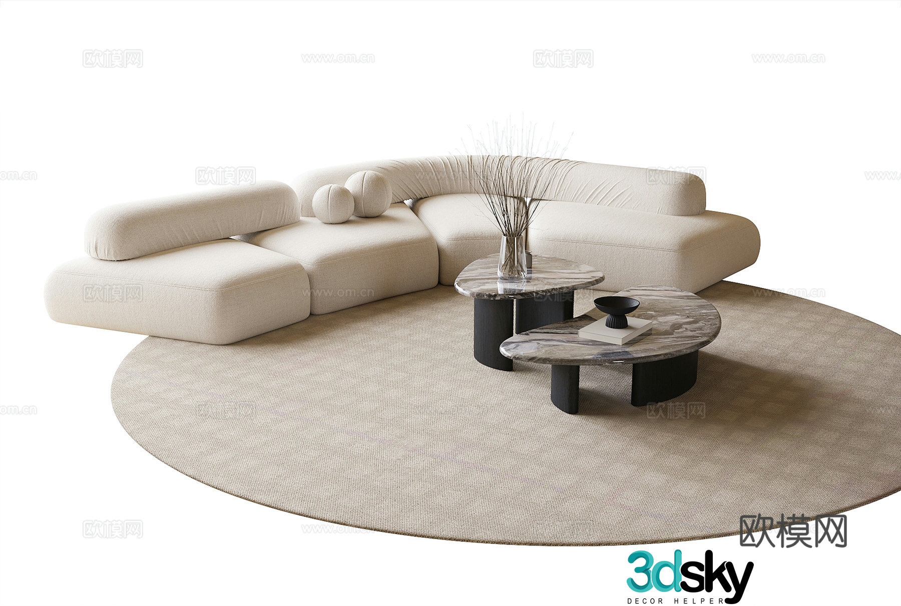 Modern sofa coffee table combination coffee table curved sofa carpet 3d model