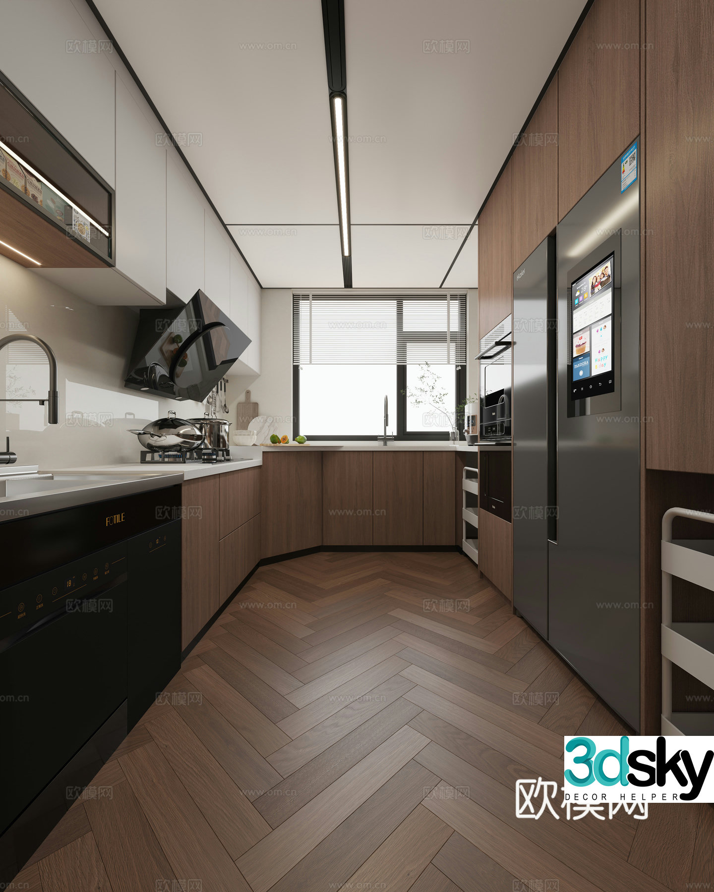 Middle style kitchen complete set of kitchen appliances kitchen basket 3D model