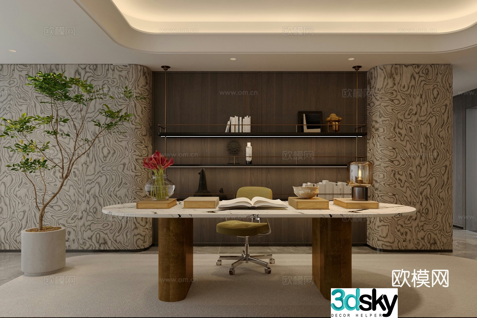 Light luxury Italian study living room study bedroom study open study Italian desk and chair 3D model