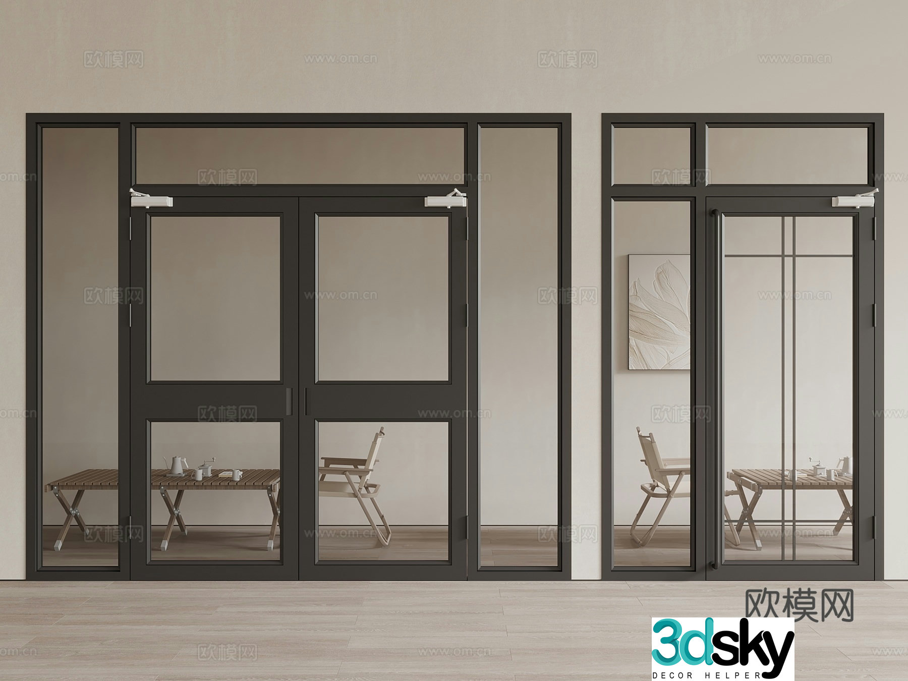 Modern Shop Shop KFC Door Glass Door Glass Double Open Glass Single Open 3D Model