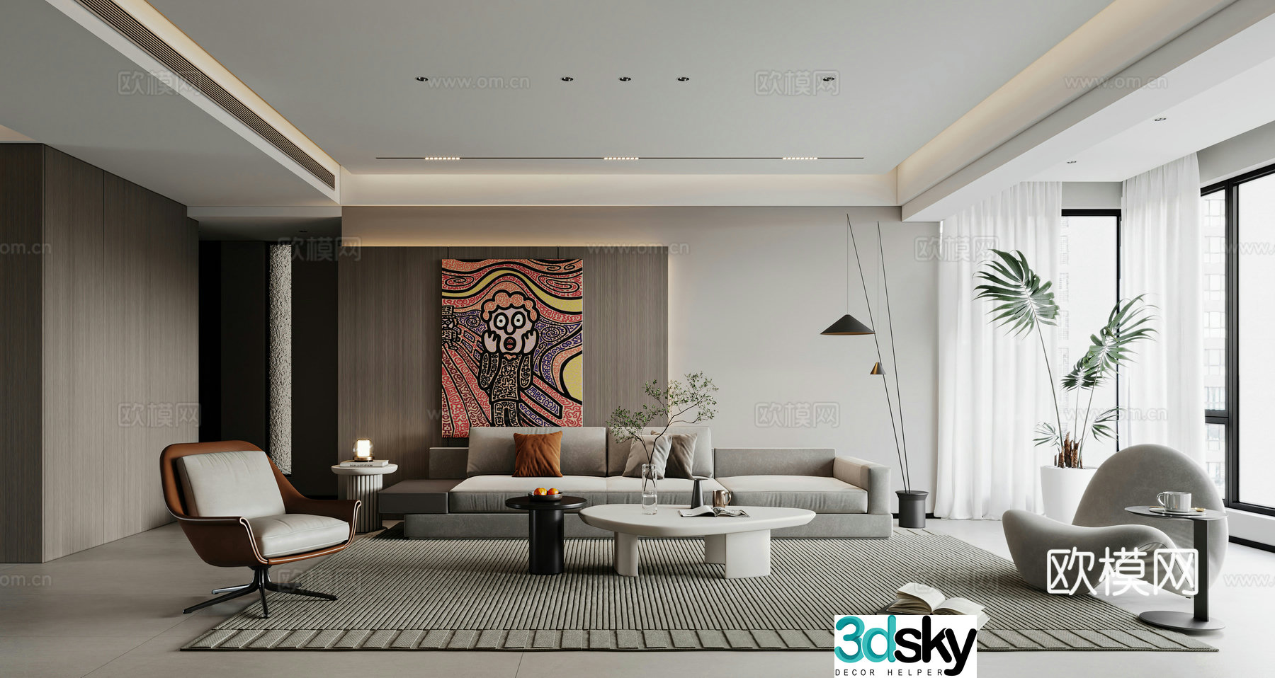 Modern living room Combination sofa Leisure chair Floor lamp Single chair Side table Angle table 3D model
