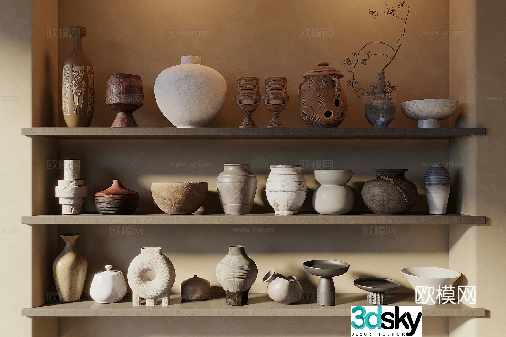 Middle Ages of Wasabi-Wind Clay pot ornaments Ceramic ware Weathered Clay pot ornaments combination Song style 3D model