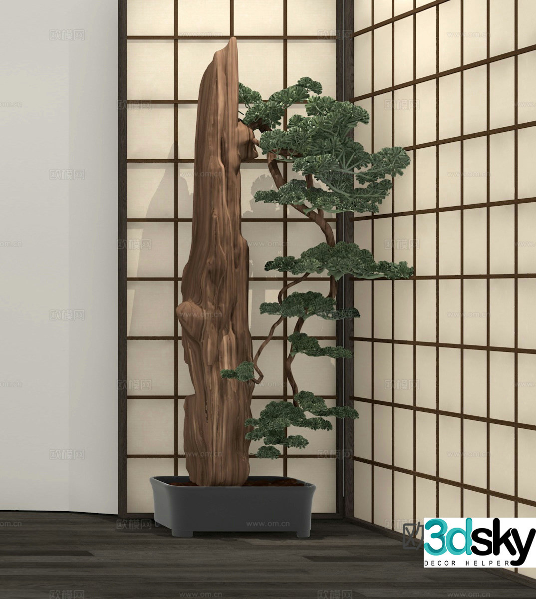 Rockery stone pine green plant bonsai 3d model