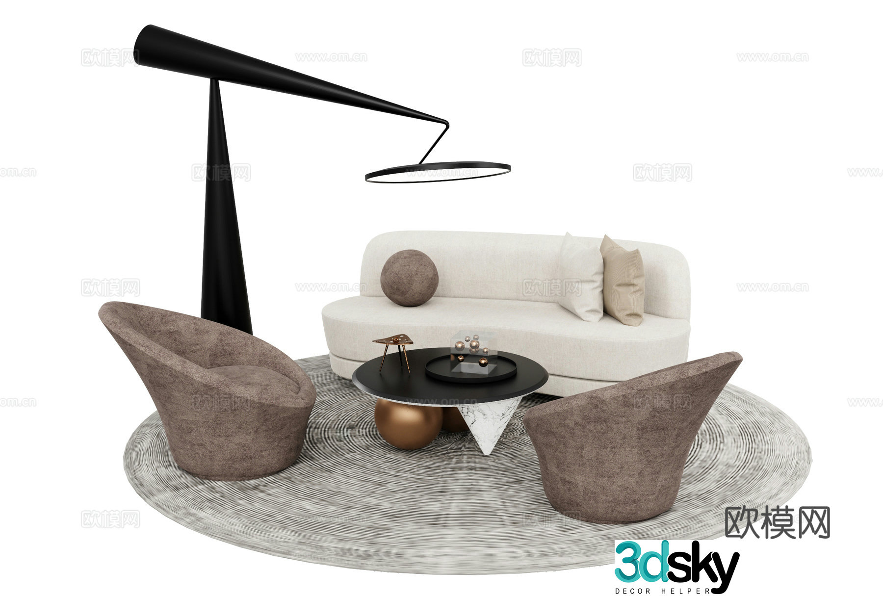 Modern casual sofa single sofa sofa coffee table combination 3D model