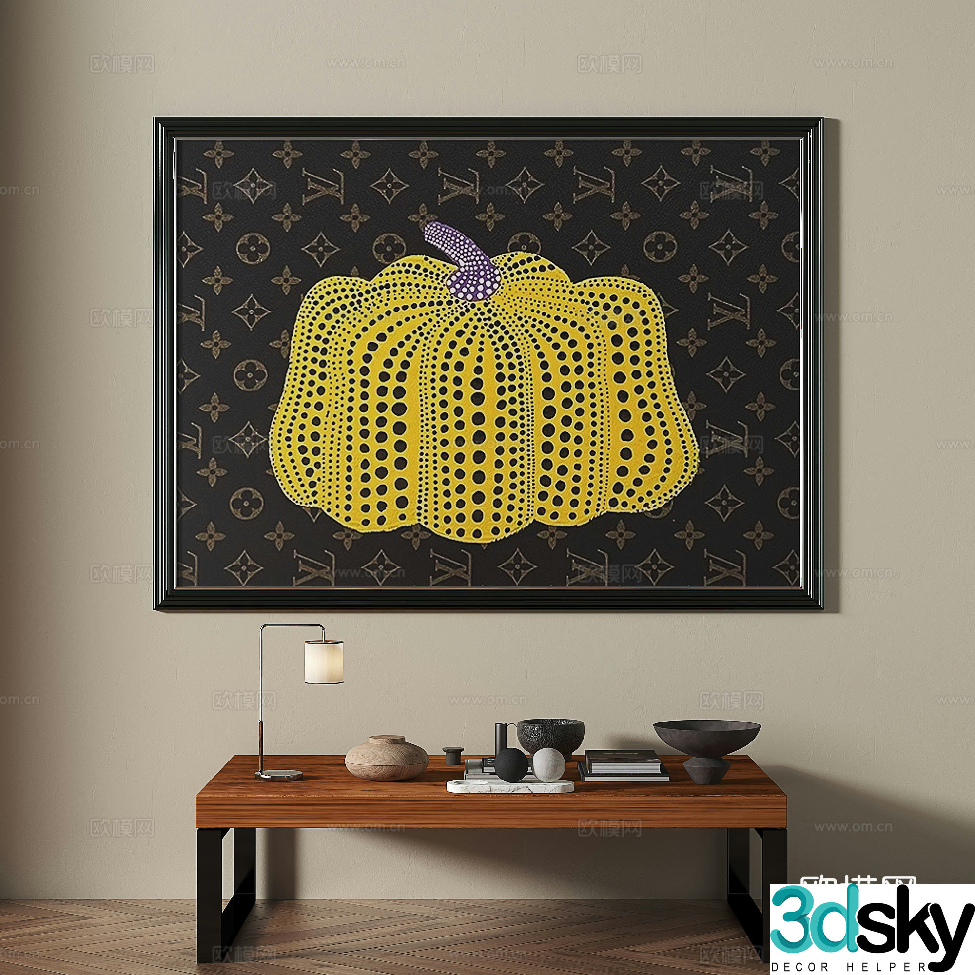 Middle ages retro simple abstract decorative painting 3d model