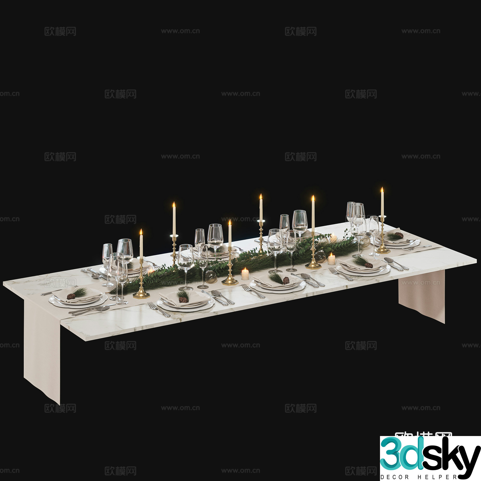 European classical dining table decorations Dining table decorations Classical dining table retro dining table decorations 3d model