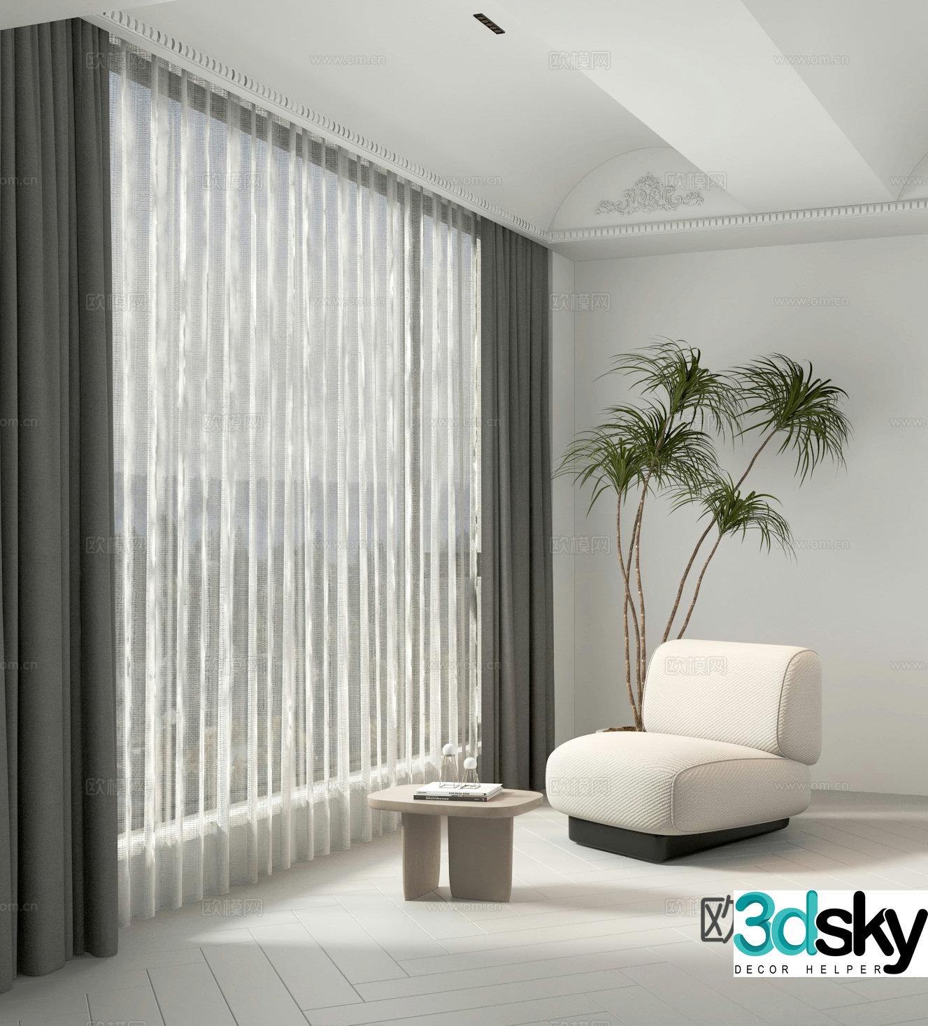 Modern curtains and screen casual sofa 3d model