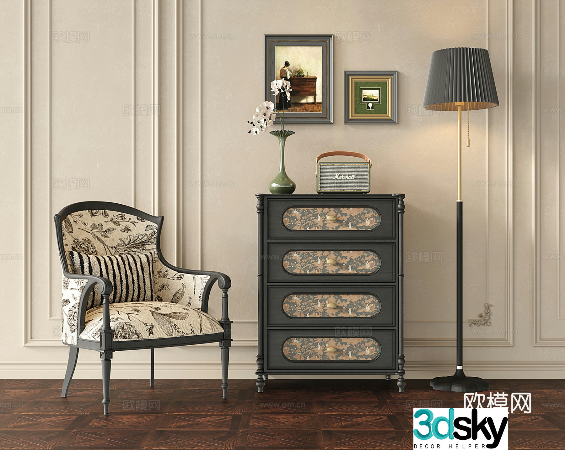 French retro sofa chair single sofa chest cabinet entrance cabinet storage cabinet 3d model