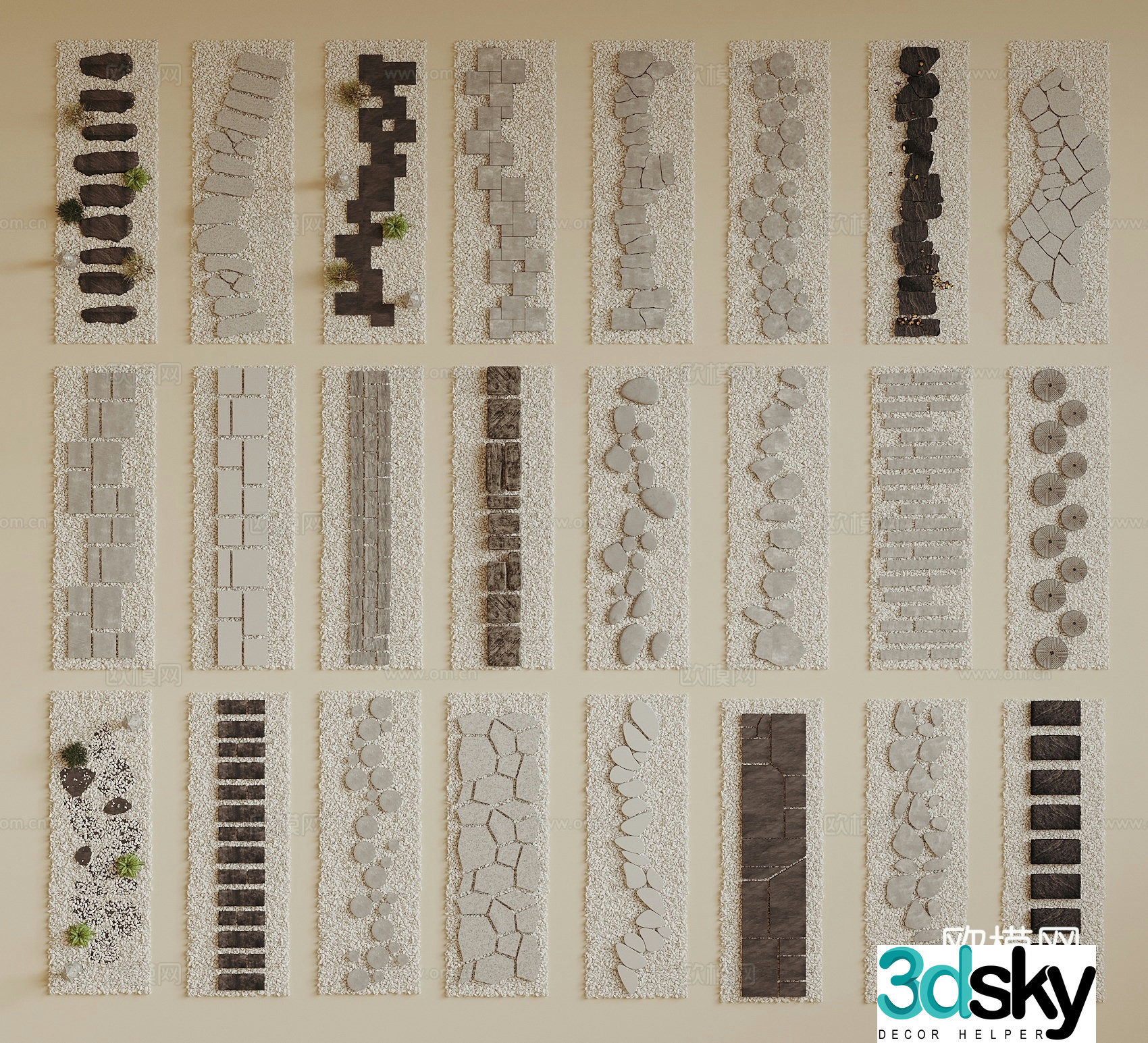 New Chinese style tingwalk garden paving bluestone road garden path landscape garden road 3D model