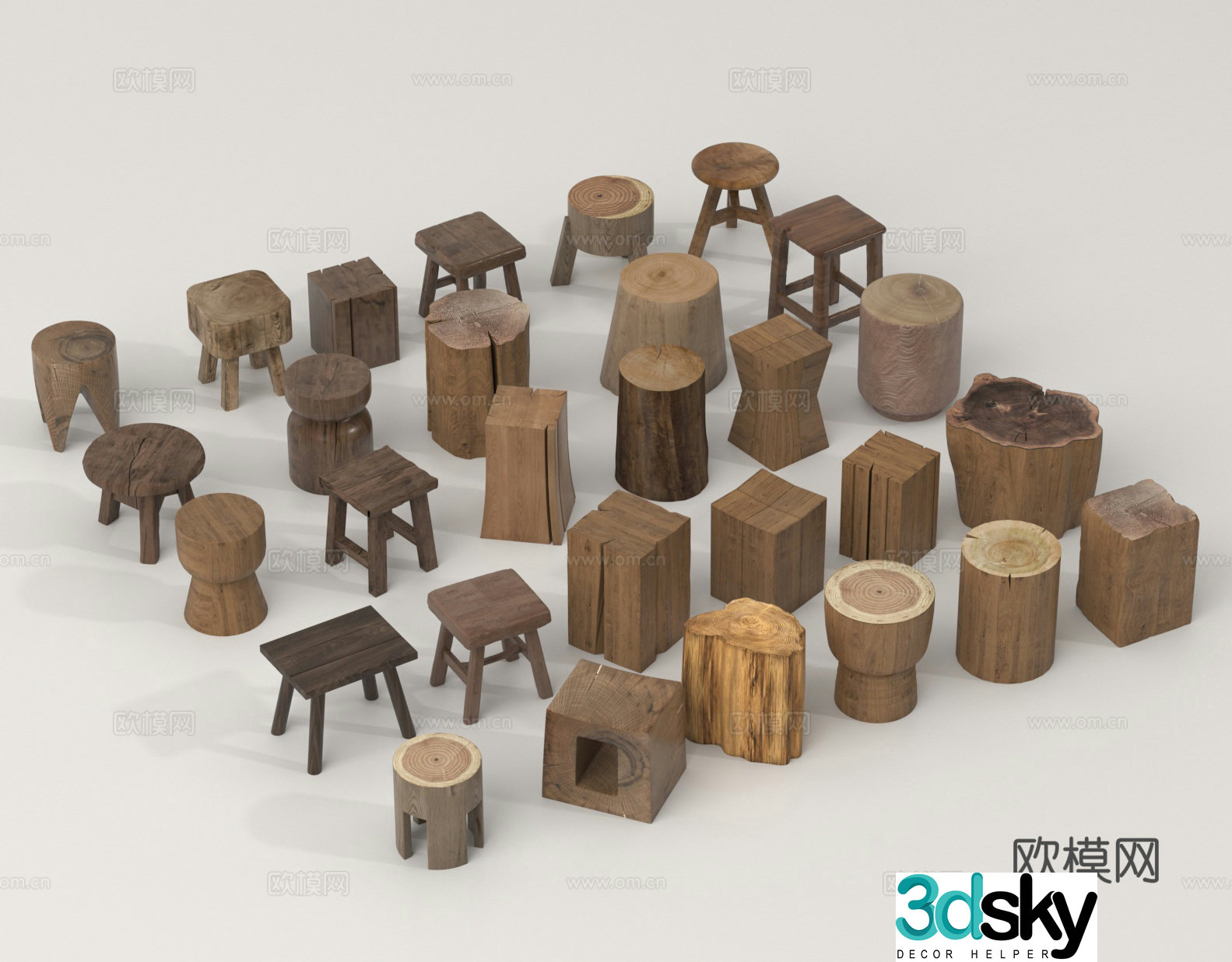 Round wooden stool wooden stool stool shoe change stool garden wooden stool 3d model