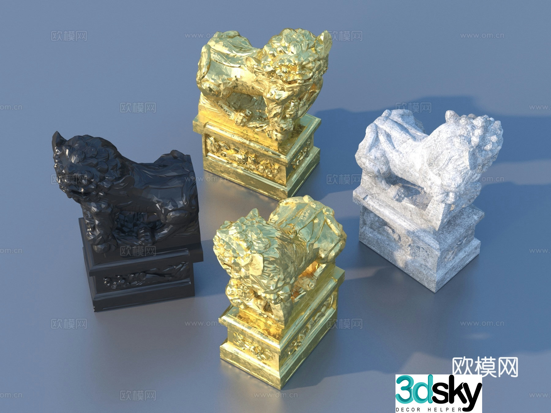 Lion Qilin Divine Beast Stone Lion 3D Model