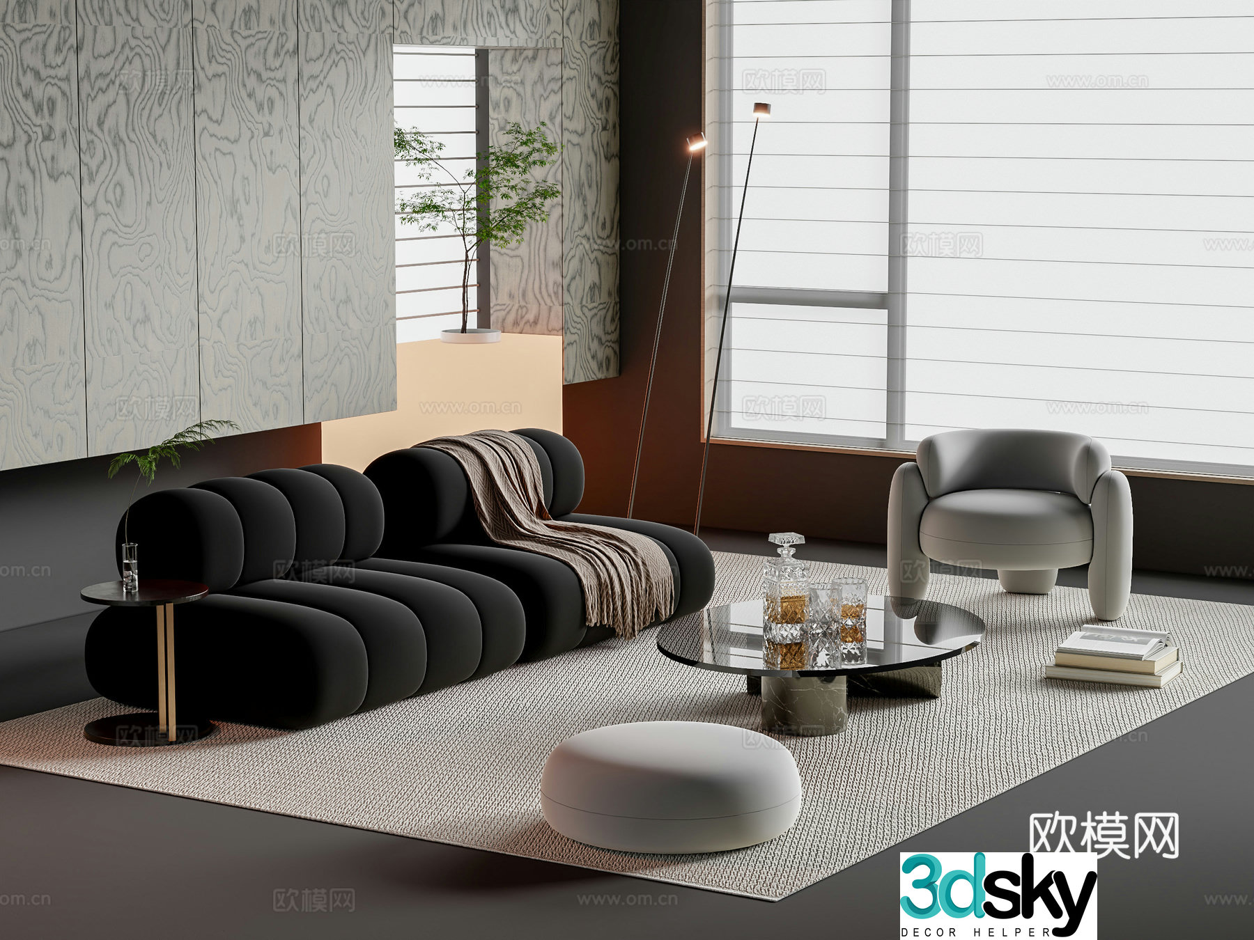 Modern sofa coffee table combination 3D model